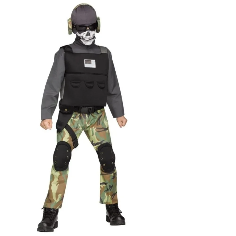 Skull Soldier Sniper Squadron Halloween Costume 4/6 Jumpsuit Boys 9 Piece Set